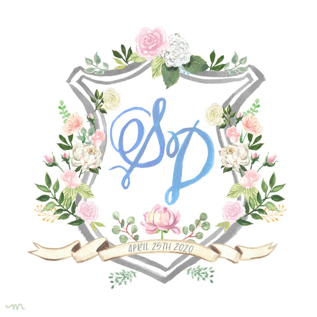 Custom Illustrated Watercolor Wedding Crest