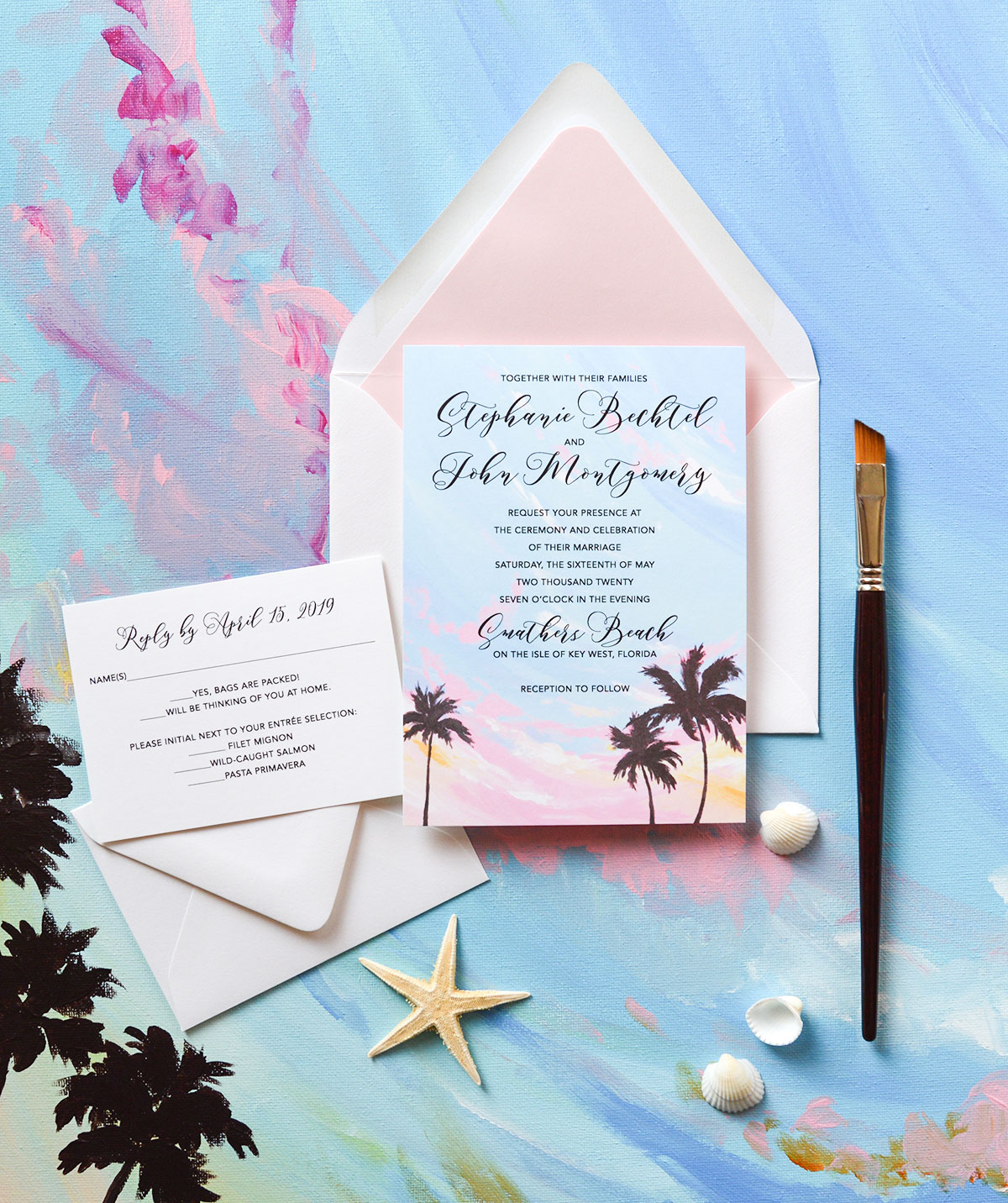 Tropical Sunset Beach Wedding Invitations Only At Mospens Studio