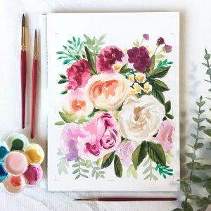 Custom hand painted watercolor wedding bouquet by artist Michelle Mospens. | Mospens Studio