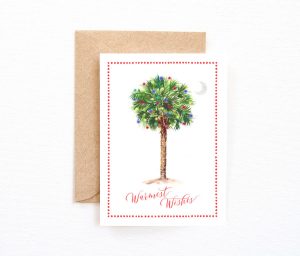 Handmade and watercolor South Carolina palmetto palm tree Christmas card set by artist Michelle Mospens. | Mospens Studio