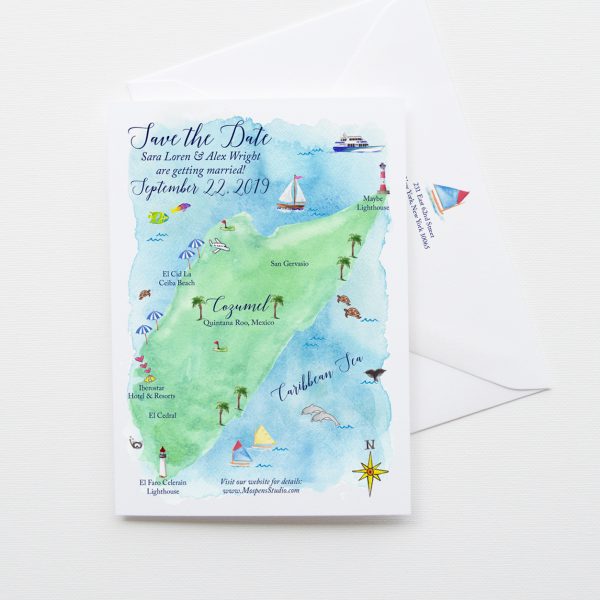 Cozumel Mexico Map Elegant Custom Watercolor Wedding Invitations And Stationery Mospens Studio