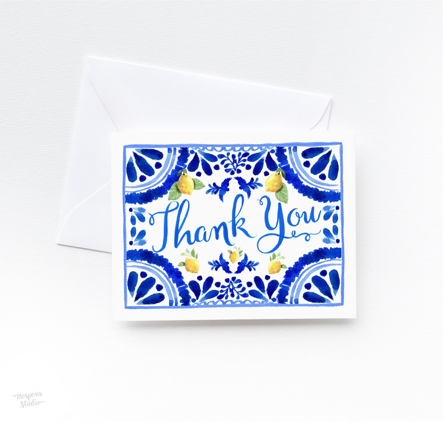 Mediterranean Tile And Lemons Thank You Cards – Mospens Studio