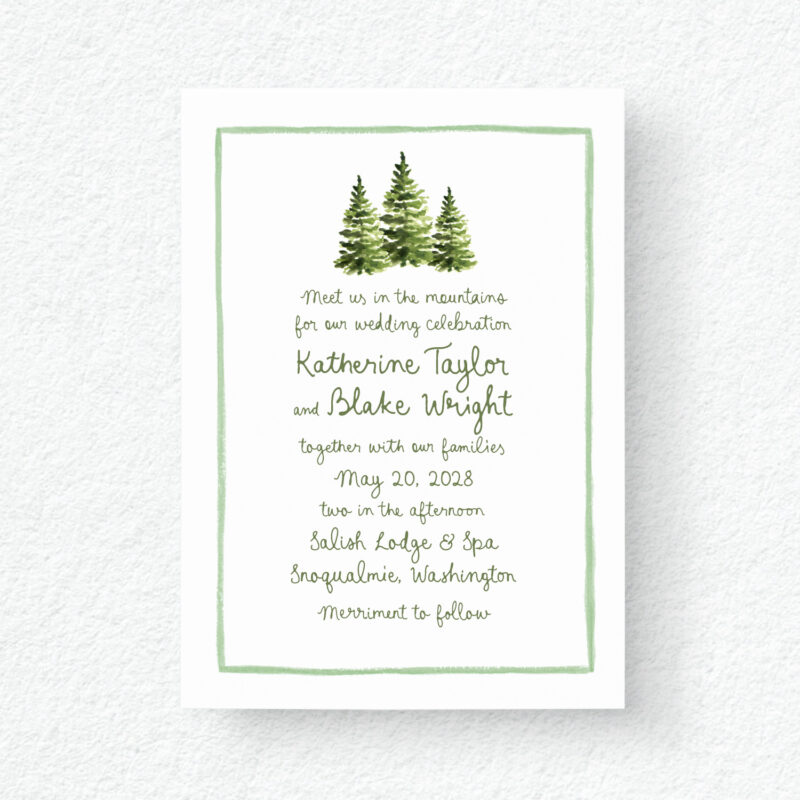 Watercolor Pine Trees Mountain Wedding Invitations